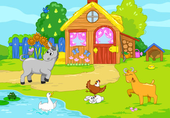 Obraz na płótnie Canvas Funny animals and cartoon farm