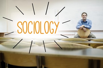 Sociology against lecturer sitting in lecture hall