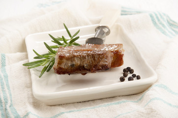 roasted pork meat on a fork