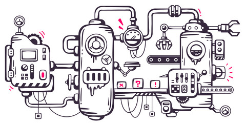 Vector industrial illustration background of the operating mecha