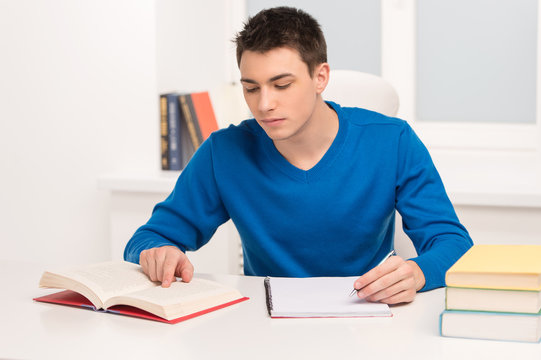 young attractive student studying lessons.