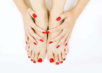 Zelfklevend Fotobehang red manicure and pedicure © kalcutta