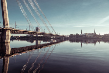 Cable-stayed bridge across Daugava river in Riga, Latvia