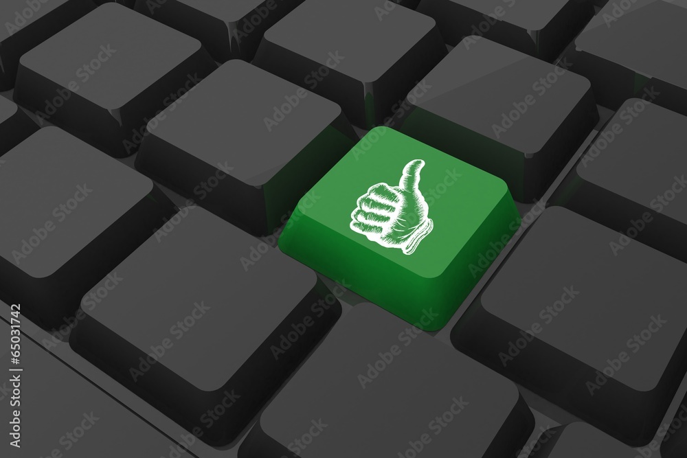 Poster composite image of thumbs up on key