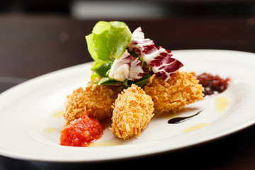 chicken nuggets with salad