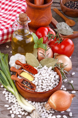 Organic beans from the garden with vegetables and spices