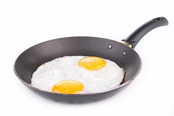 Rolgordijnen Spiegeleieren frying pan with egg