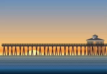 Foto auf Acrylglas Seebrücke Pier mit Sonnenuntergang