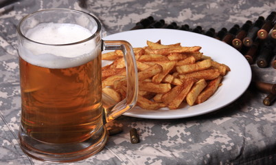 Beer with French fries military style