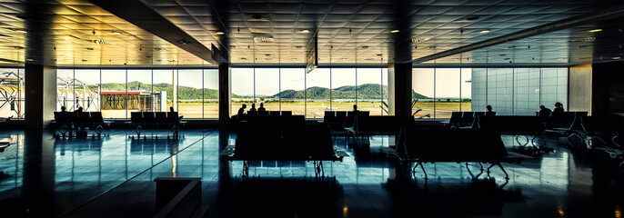 Panoramic view of Ibiza airport lounge, Spain