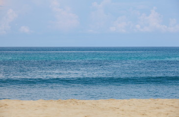 Fototapeta na wymiar summer background of blue sky , sea , nice beach