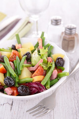 salad with green bean,bacon and olive