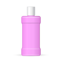 Pink Shampoo Plastic Bottle On White Background