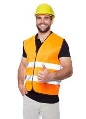 Portrait of smiling worker in a reflective vest