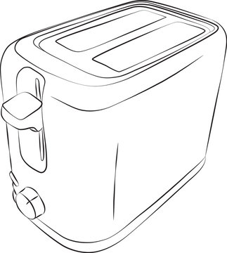 recommend clip art: Sketched line drawing of a modern 2 slice toaster. 