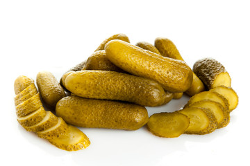 pickled cucumbers. Gherkins on a white background