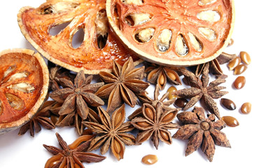 anise stars and dried quince