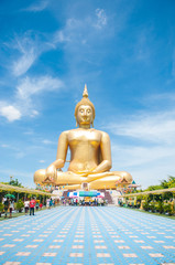 Big golden Buddha at Wat Muang of Ang Thong province Thailand