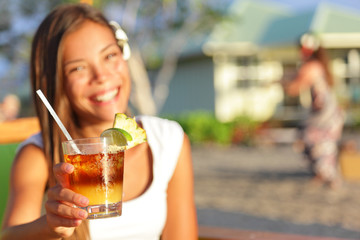 Mai Tai drink - woman drinking alcohol on Hawaii