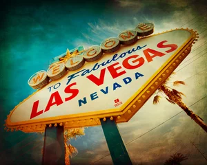 Deurstickers Las Vegas Beroemd Welcome to Las Vegas-bord met vintage textuur