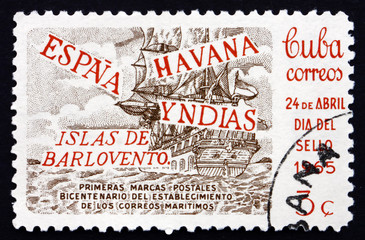 Postage stamp Cuba 1965 Sailing Ship on the Sea