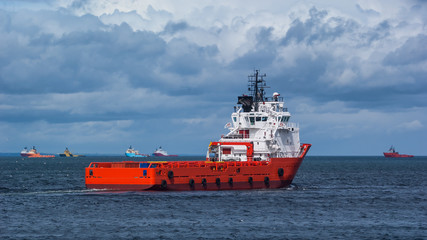 Red Oil Platform Supply Ship