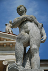 A statue in front of Villa Almerico Capra in Vicenza, Italy