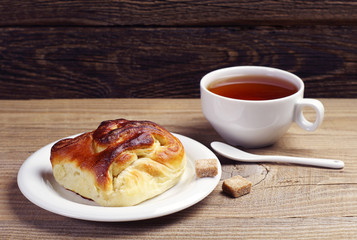 Delicious bun and tea