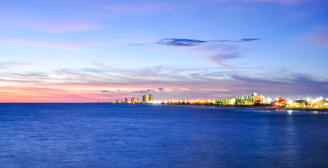 coastal skyline of panama city, florida at dusk