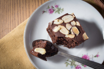 Brownie on plate,food background.
