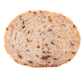 Slice of fresh white grained bread isolated on white background