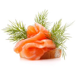 sandwich or canape with salmon on white background  cutout