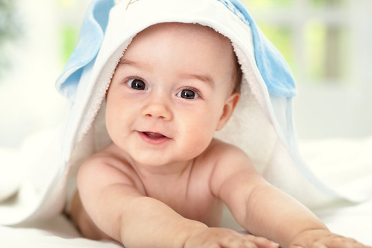 Smiling baby after shower