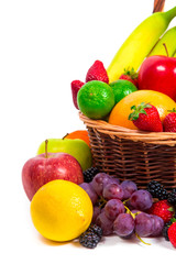 Variety of fresh fruits in wicker basket