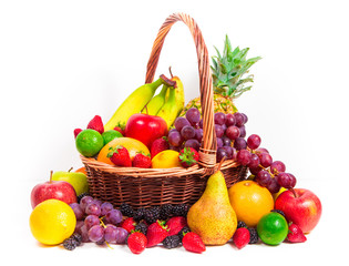 Variety of fresh fruits in wicker basket