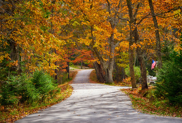 Obraz premium Winding autumn country road in New England
