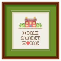 Embroidery, Home Sweet Home Cross Stitch, heart, frame