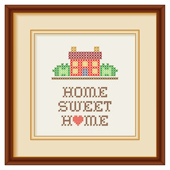 Embroidery, Home Sweet Home Cross Stitch, heart, frame