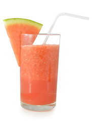 A glass of fresh watermelon juice isolated on white