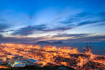 modern seaport with evening sunset