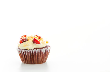 Red cupcake velvet isolated white background
