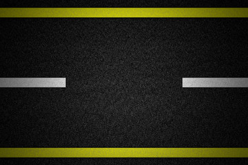 Road with two yellow and dashed white stripe