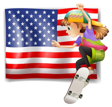 A female skater near the USA flag