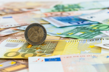 Background of euro banknotes and coins