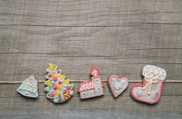 Hintergrund Holz Weihnachten mit Lebkuchen Gebäck