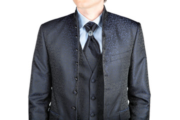 For man gray blazer with a pattern, wedding or prom