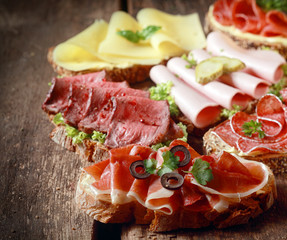 Selection of delicious open sandwiches