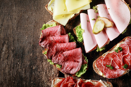 Buffet with assorted open sandwiches