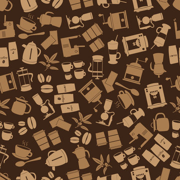 coffee icons brown seamless pattern eps10