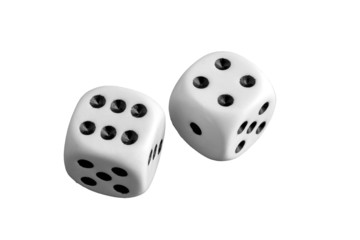 Two white dice gamble on a background - 65060124